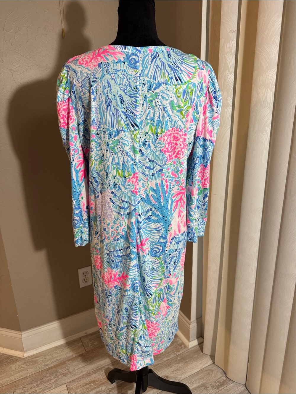 Lilly Pulitzer Pastel Pink & Light Blue Floral Dress with Gold Logo - Picture 2 of 4